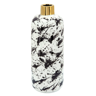 15" Vase with Gold Neck - Black and White | Vase de 15 po avec cou doré - noir et blanc