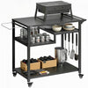 Outsunny Outdoor Grill Cart, BBQ Stand, Three-Shelf Pizza Oven Stand with Hooks, Garbage Bag Holder, Movable Food Prep Table on Wheels, Black