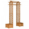 Outsunny 7.7ft Garden Arch With Planter Boxes Wooden Trellis Arbor, Brown