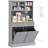 HOMCOM Kitchen Pantry Cabinet, Storage Cabinet w/ Charging Station, Grey
