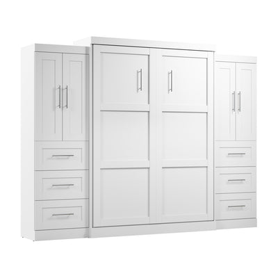 Bestar Pur Queen Murphy Bed with Closet Storage Cabinets (115 W) - White|Grand lit escamotable Pur de Bestar de 115 po (L) avec armoires de rangement - blanc
