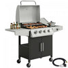 Outsunny 4+1 Burner Liquid Propane Gas Grill, 48,000 BTU Outdoor Portable BBQ Grill with Side Burner, Warming Rack, Side Shelf, Storage Cabinet, Thermometer, 4 Wheels, Silver