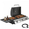 Outsunny 3 Burner Portable Propane Gas Grill Griddle, 2-in-1 Tabletop Grill and Griddle Combo with Convertible Shelf, Thermometer, Lid, Adjustable Foot Pads, 28,500 BTU, Black