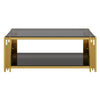 Aria 47.5 Inch Modern Rectangular Coffee Table with Asymmetrical Gold Frame and Mirror Top, Black