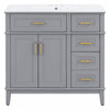 Ethan Solid Wood Bathroom Vanity with Ceramic Sink and Smart Storage, Grey