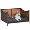 Pawhut Rattan Pet Bed For Small Medium Dogs And Cats, Wicker Dog House Outdoor With Water-resistant Cushion, 35\"x28\"x20\", Brown