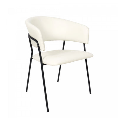 Slate Contemporary Modern Vegan Leather Metal Armchair in Ivory - Set of 2 | Fauteuil contemporain moderne en cuir vegetalien avec accoudoirs en metal, ivoire - Lot de 2