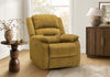 MONARCH SPECIALTIES 34\" WIDE, LARGE UPHOLSTERED POWER RECLINING CHAIR, USB PORTS INCLUDED, GOLD FABRIC, TRANSITIONAL RECLINER