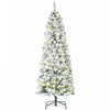 Homcom 6ft Prelit Artificial Snow Flocked Pencil Christmas Tree
