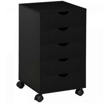 Homcom 5 Drawer File Cabinet Storage Organizer With Wheels, Black|Homcom Organisateur De Rangement De Fichiers 5 Tiroirs, Noir