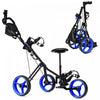 Costway Foldable 3 Wheel Push Pull Golf Club Cart Trolley W/seat Scoreboard Bag Blue