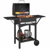 Outsunny Charcoal BBQ Grill with 2 Shelves, Barbecue Grill with Warming Rack, Lid Thermometer, Wheels for Outdoor Cooking, Patio Backyard Party, Black
