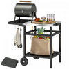 Outsunny Outdoor Grill Dining Cart with Stainless Steel Top and Foldable Side Table, BBQ Movable Pizza Oven Stand Food Prep Table Trolley with Hooks Shelf Cover, Black