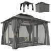 Outsunny 10' x 12' Double Roof Hardtop Gazebo with Curtains, Black