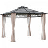 Outsunny 9' X 10' Double roof Hardtop Gazebo With Nettings curtains Khaki