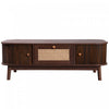 Grain 43.5 Inch Rattan Coffee Table with Sliding Doors, Drawers and Solid Wood Legs, Wood