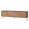 Arcadia 70.5 Inch Modern TV Cabinet with Textured Doors and Gold Legs, Black/Wood