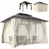 Outsunny 10' x 12' Double Roof Hardtop Gazebo with Curtains, Beige