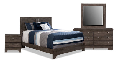 Yorkdale 6pc Bedroom Set with Panel Bed, Dresser, Mirror & Nightstand, Grey - Queen Size | Ensemble de chambre à coucher Yorkdale 6 pièces avec lit à panneau, commode, miroir et table de nuit…