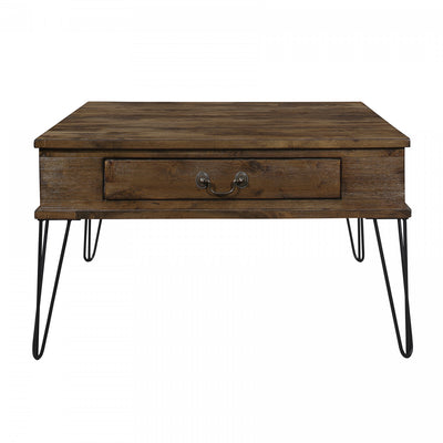 Hughey Square Coffee Table With 2 Drawers, Rustic Oak | Table Basse Carrée Hughey Avec 2 Tiroirs, Chêne Rustique