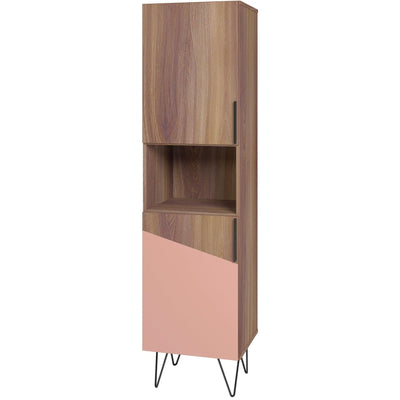 Manhattan Comfort Beekman 17.51" Narrow Bookcase Cabinet with 5 Shelves - Brown & Pink|Armoire bibliothèque étroite Beekman de Manhattan Comfort de 17,51 po avec 5 tablettes - brune et rose