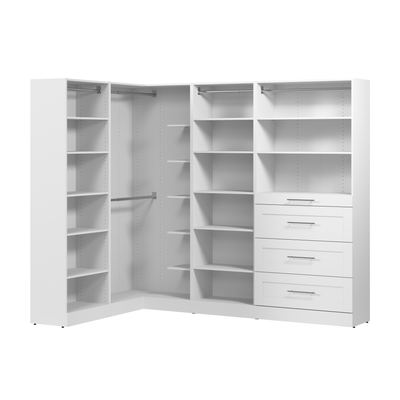 Bestar Florence 95" Modular L-Shaped Walk-In Closet System with Rods, Shelves and Drawers Shaker Style - White|Système de pièce-penderie en forme de L modulaire Florence de Bestar de 95 po avec tringles, tablettes et tiroirs de style Shaker - blanc