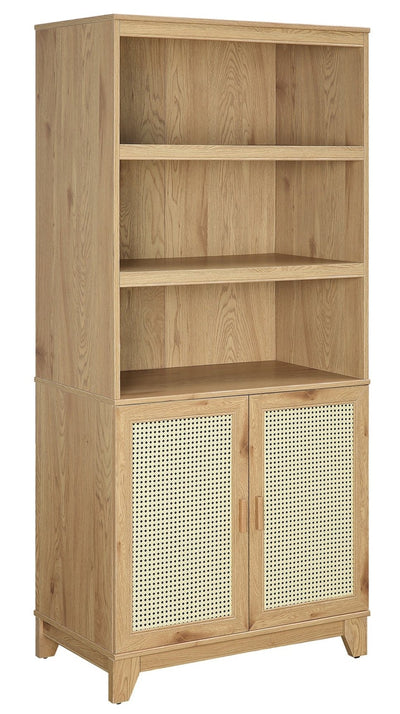 Manhattan Comfort Sheridan Modern Cane Bookcase with Adjustable Shelves - Natural|Bibliothèque moderne Sheridan de Manhattan Comfort avec cannage et tablettes réglables - naturelle