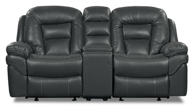 Leo Leath-Aire® Fabric Power Reclining Loveseat – Grey - Contemporary style Loveseat in Grey