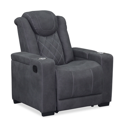 Venture 35.83” Faux Suede Reclining Chair with Storage and Cupholders - Grey | Fauteuil inclinable Venture de 35,83 po en suédine avec rangement et porte-gobelets - gris