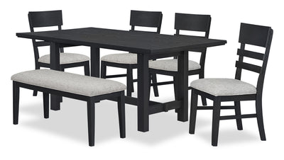 Trove 6pc Dining Set with Table, Bench and 4 Chairs, 72”W – Black | Ensemble de salle à manger Trove 6 pièces avec table de 72 po (L), banc et 4 chaises - noir | TROVBDP6