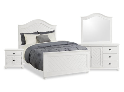 Ella 6pc Bedroom Set with Panel Bed, Dresser, Mirror & Nightstand, White - Queen Size | Ensemble de chambre à coucher Ella 6 pièces blanc avec lit à panneaux, commode, miroir et table de nuit - format grand lit