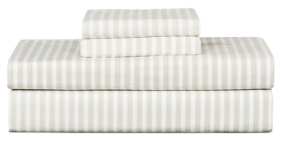 Striped 4-Piece King Cotton Sheet Set - Light Grey | Ensemble de draps Striped de 4 pièces en coton pour très grand lit - gris clair