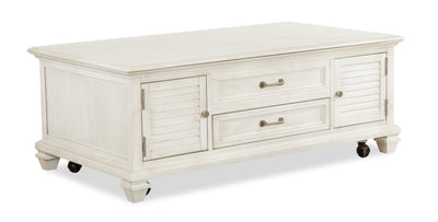 Newman 50" Traditional Lift Top Coffee Table with Storage and Casters - Alabaster White Pine|Table à café traditionnelle Newman de 50 po avec dessus relevable, rangement et roulettes - pin blanc albâtre