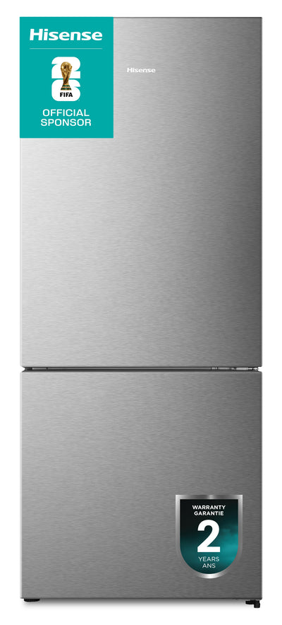 Hisense 27.7" 14.7 Cu. Ft. Bottom-Mount Refrigerator - Titanium - RB15A2CSE | Réfrigérateur Hisense de 14,7 pi³ et de 27,7 po à congélateur inférieur - titane - RB15A2CSE