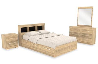 Riley Mates Bed 6pc Set with Bookcase Headboard, Dresser, Mirror & Nightstand, Natural - Full Size | Ensemble lit matelot Riley 6 pièces avec tête de lit bibliothèque, commode, miroir et table de nuit, naturel - format lit double