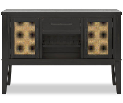 Shaw Dining Server with Storage & Built-In Wine Rack, Cane-Look Details, 56"W - Black | Desserte de salle à manger Shaw de 56 po (L) avec rangement, support à vin intégré et détails à apparence de canne - noire