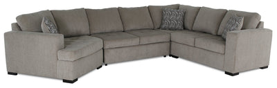 Made in Canada Legend 4-Piece Left-Facing Chenille Fabric Cuddler Sleeper Sectional - Platinum Beige | Sofa-lit sectionnel de gauche Legend 4 pièces fabriqué au Canada en tissu de chenille avec fauteuil enveloppant - beige platine