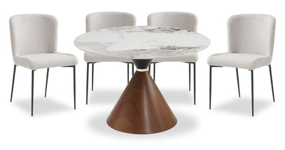 Alwin 5pc Dining Set with Table & 4 Chairs, Sintered Stone Top, Metal, 47.25"W Round - Brown/Grey | Ensemble de salle à manger Alwin 5 pièces en métal avec table ronde de 47,25 po (L), dessus en pierre frittée et 4 chaises - brun et gris