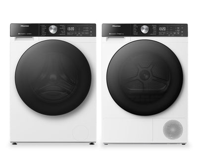 Hisense 3.1 Cu. Ft. Front Load Washer and 4.5 Cu. Ft. Dryer with Ventless Heat Pump Technology - White | Laveuse à chargement frontal de 3,1 pi3 et sécheuse de 4,5 pi3 avec technologie de pompe à chaleur sans conduit de Hisense - blanches