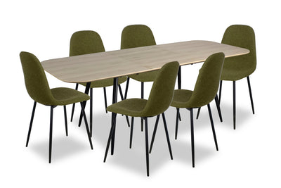 Joss 7pc Dining Set with Table & 6 Chairs - 63-86.5"W Butterfly Extension, Metal - Natural/Green | Ensemble de salle à manger Joss 7 pièces avec table et 6 chaises - rallonge papillon 63 po à 86,5 po (L), métal - naturel et vert