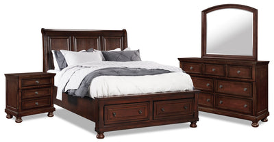 Chelsea 6pc Bedroom Set with Storage Bed, Dresser, Mirror & Nightstand, Cherry Brown - King Size | Ensemble de chambre à coucher Chelsea 6 pièces avec lit de rangement, commode, miroir et table de nuit, brun cerisier - format très grand lit