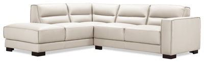 Citadel 2-Piece Left-Facing Top-Grain Genuine Leather Sectional with Wood Legs - Frost White | Sofa sectionnel de gauche Citadel 2 pièces en cuir véritable de qualité supérieure avec pattes en bois - blanc givré