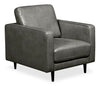 Edge 35\" Genuine Leather Chair with Wood Legs and Removable Back Cushion - Grey