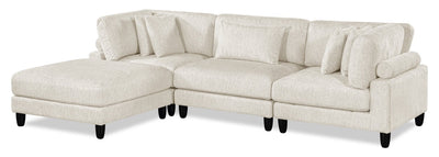 Lounge 4-Piece Chenille Modular Sectional with Ottoman – Beige | Sofa sectionnel modulaire Lounge 4 pièces en chenille avec pouf - beige