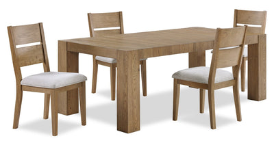 Lotus 5pc Dining Set with Table & 4 Slat-Back Chairs, Wood, 82"W - Natural | Ensemble de salle à manger Lotus 5 pièces en bois avec table de 82 po (L) et 4 chaises à dossier à lattes - naturel
