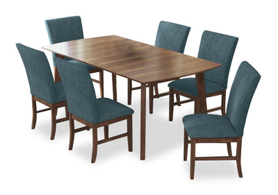 Rain 7pc Dining Set with Table & 6 Blue Chairs, 72"W - Blue/Brown | Ensemble de salle à manger Rain 7 pièces avec table de 72 po (L) et 6 chaises bleues - bleu et brun