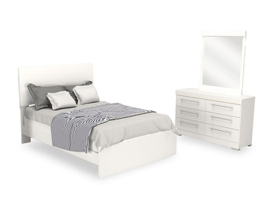 Riley 5pc Bedroom Set with Panel Bed, Dresser & Mirror, Made in Canada, White - Full Size | Ensemble de chambre à coucher Riley 5 pièces avec lit à panneaux, commode et miroir, fabriqué au Canada, blanc - format lit double