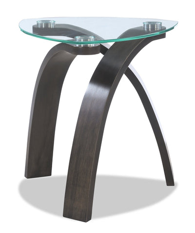Jorja 23.25" Modern Glass Top End Table - Brown with Bentwoood Legs|Table de bout moderne Jorja de 23,25 po avec dessus en verre - brune avec pattes en bois cintré