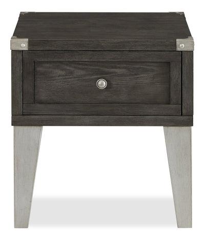 London 19" Industrial End Table – Grey Wood Finish and Silvery Metal Legs | Table de bout industrielle London de 19 po - fini en bois gris et pattes en métal argenté | LONDOETB