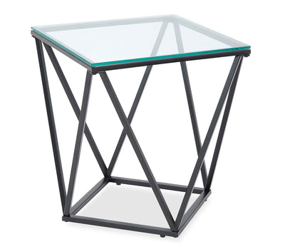 Prism 19.5" Modern Glass Top End Table – Glass with Metal Base | Table de bout moderne Prism de 19,5 po avec dessus en verre - verre avec base en métal